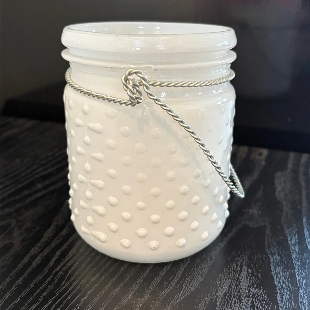 White Bubble Like Glass Jar with Handle